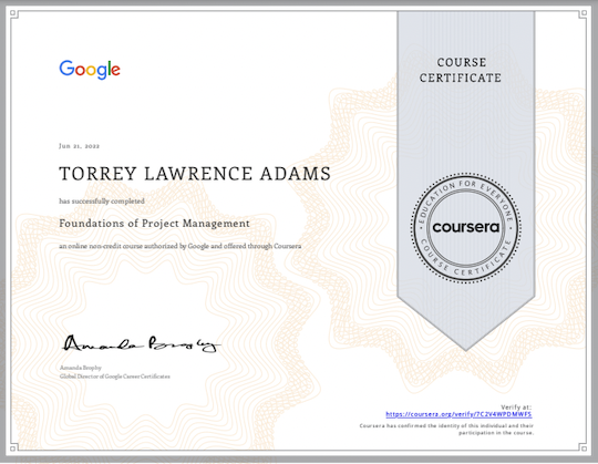 Google Project Management I Certificate