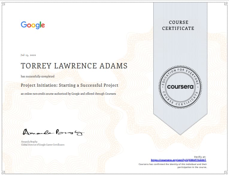Google Project Management I Certificate